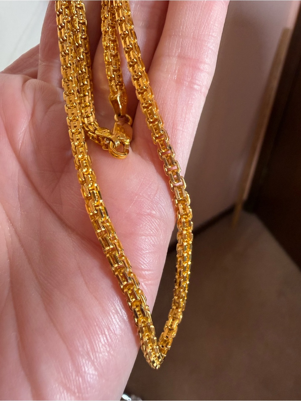 Gold sterling silver designer runway square link heavy chain necklace 18” Italy - Picture 14 of 17
